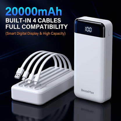 20000mAh Power Bank – Built-in 4 Cables