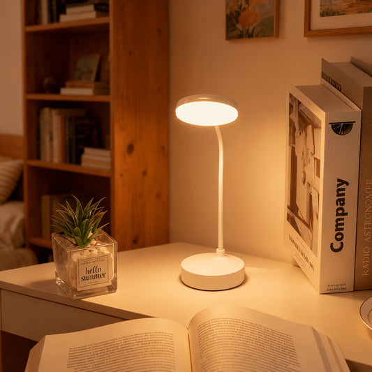 LED touch desk lamp showing 3 colour modes and brightness adjustable feature